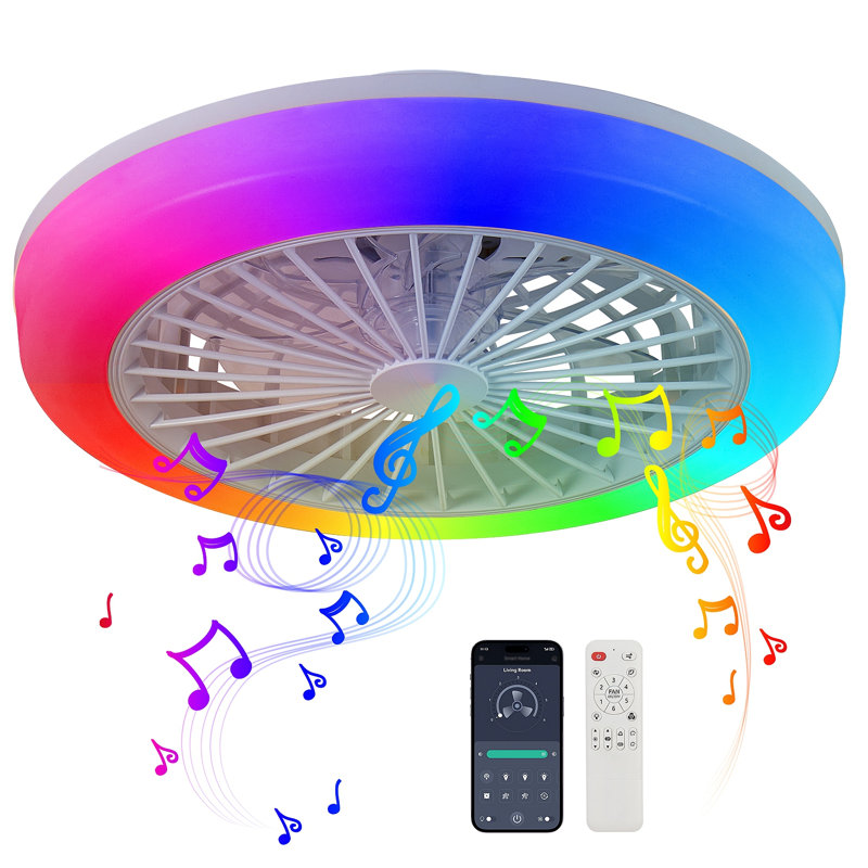 Ceiling Fan With RGB Light Remote, Smart LED Ceiling Fans With Remote/App Control, Modern Low Profile Dimmable Light Ceiling Fan For Bedroom Living Room