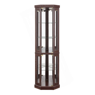 Corner Glass Cabinet Lighted Curio Cabinet Corner Display Case For Living Room, Curio Cabinet, Antique Collection, Wine,Bar Glass Storage Light Includ