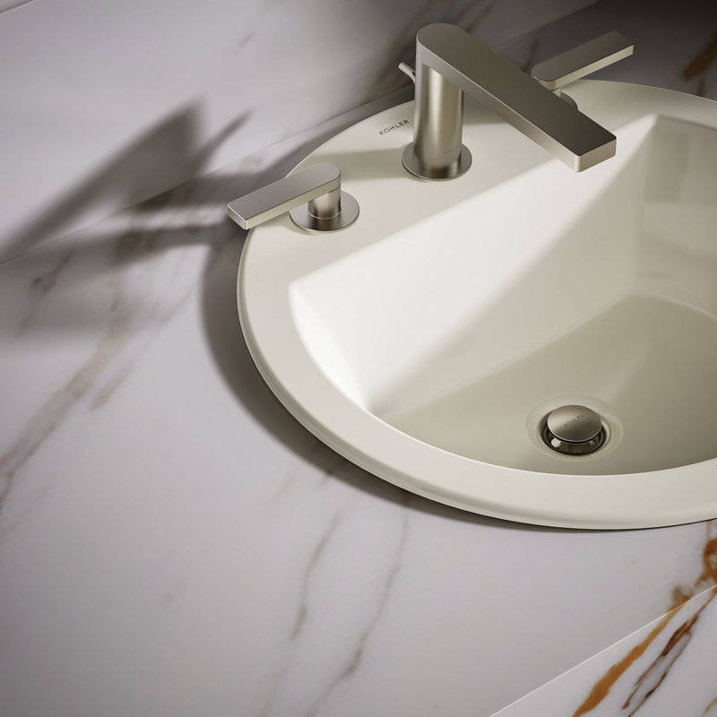 Bryant Ceramic Circular Drop-In Bathroom Sink with Overflow, 8'' Centers, Biscuit