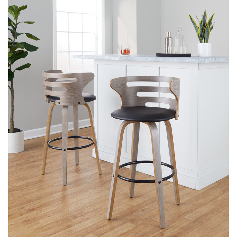 Black Swivel Bent Wood and Metal Counter Stool Set