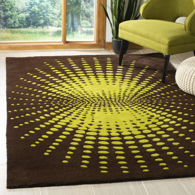 Tapis à pois brun / vert touffeté et fabriqué à la main Amier