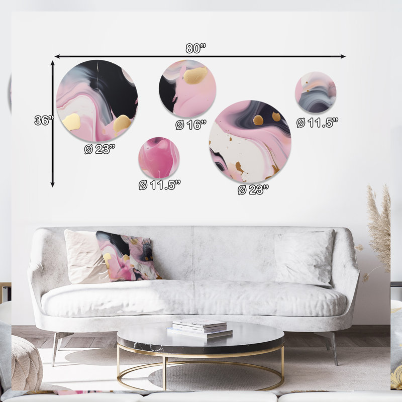 Gold and Pink Swirl Ink II - Abstract Marble Metal Wall Décor