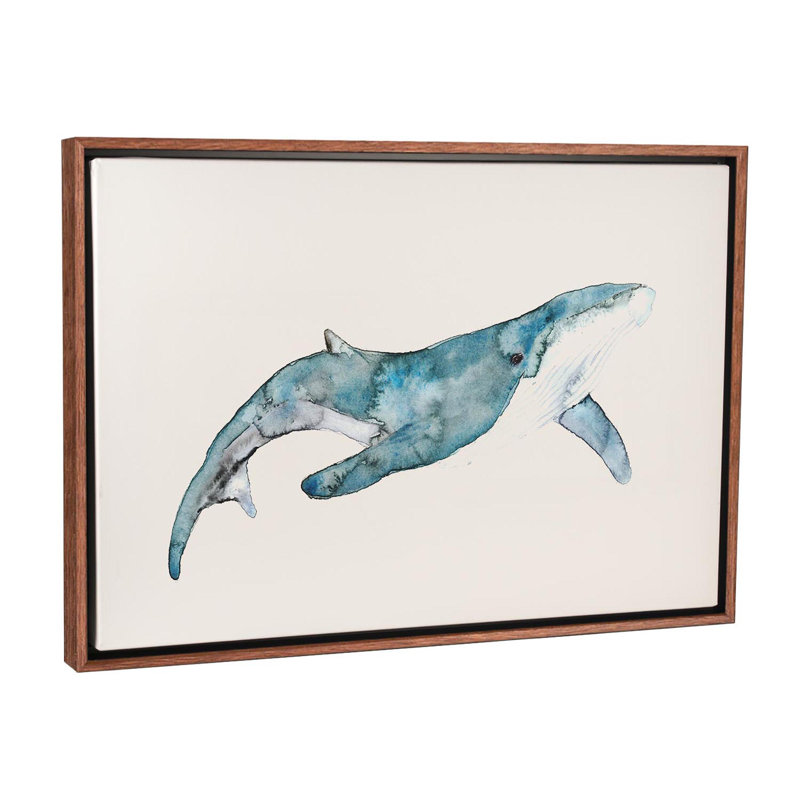 Art de baleine, H 18 po x l 26 po x P 1,5 po, Toile avec cadre en bois brun