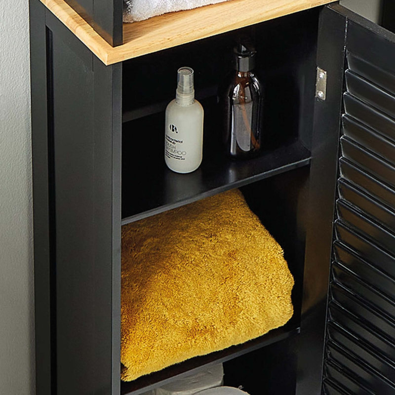 Canterbury Black Freestanding Tall Bathroom Cabinet, Black/Oak