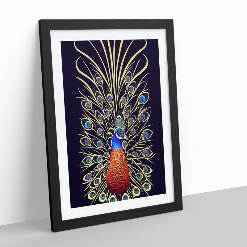 Fascinating Peacock No.1 - Framed Print, Black, 64cm H x 46cm W x 2cm D