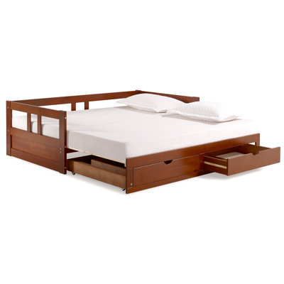 Furniture Melody King Daybed With Pop Up Trundle Bed - Wood Day Bed With 2 Pull-out Storage Drawers And 400lb Capacity - For Kids, Guest Room, Living