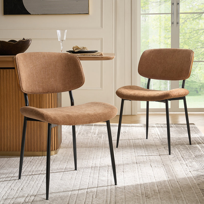  Balloo 20.75"W Modern Fabric Seat Cushion Dinning Chair with Curved Wooden Backrest (Set of 2), Camel