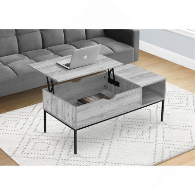 Coffee Table, 42" L, Rectangular, Cocktail, Lift-Top, Grey, Black Metal, Contemporary, Modern