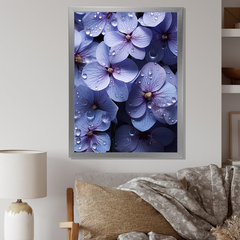 «Violets Rain», reproduction sur toile, Cadre simple argenté, H 32 po x l 16 po x P 1 po