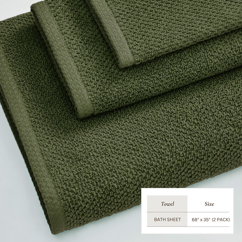 Drap de bain 100% coton texturé, Vert forêt, Drap de bain - paquet de 2