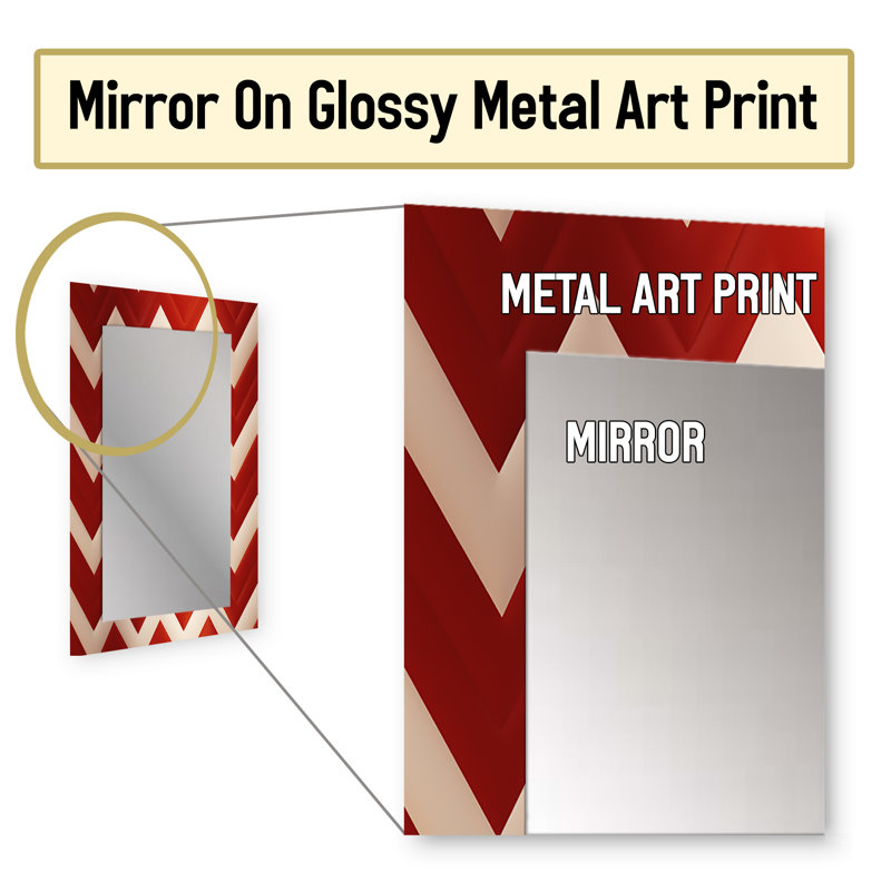 Fiery Red Chevron Passion - chevron  Decorative Mirror, Chevron Wall Mirror, Printed Metal Art, 32" x 24"