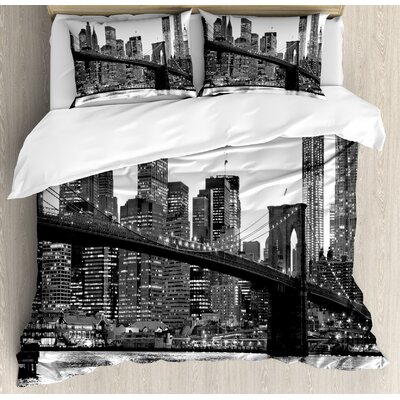 Modern Brooklyn Bridge Sunset with Manhattan American New York City Famous Town Image Duvet Cover Set -  Ambesonne, nev_32684_king