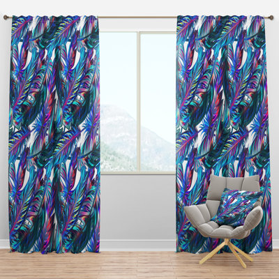 Blue Tropical Leaves - Abstract Curtain - Velvet Room darkening - 1 panel