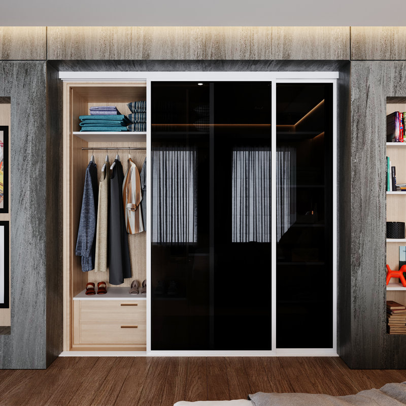 Garde-robe coulissant 2 panneaux en verre fumé, 80 po x 96 po, Blanc mat