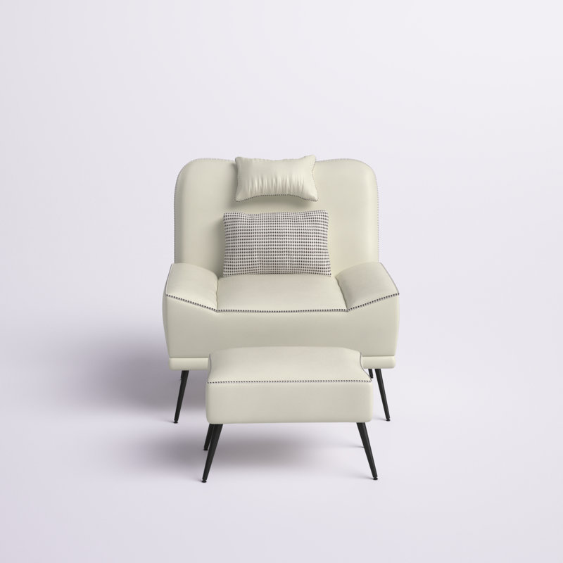 Chaise d'appoint et repose-pieds l 35 po Asena, Similicuir beige