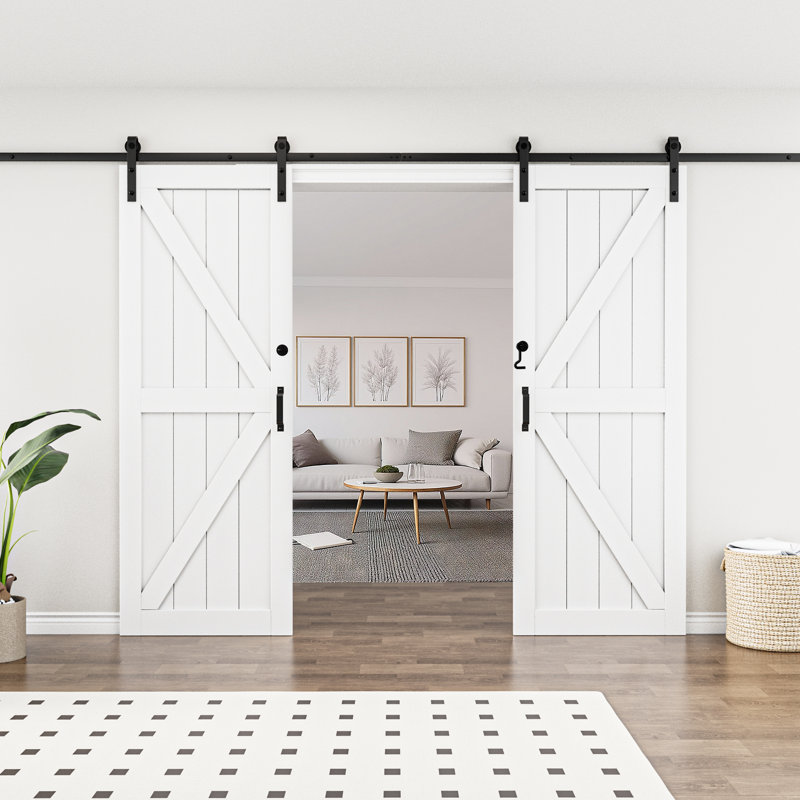 Porte de grange apprêtée en bois manufacturé en forme de K de H 84 po x l 60 po avec quincaillerie d'installation - serrure de porte incluse