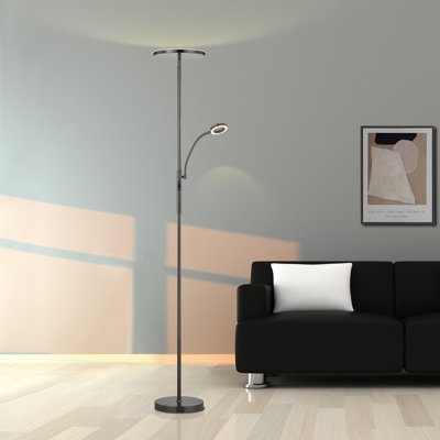 70'' Brushed Black Nickel LED Torchiere Floor Lamp with USB