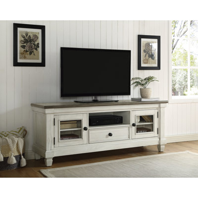 Meuble télé avec tiroir à roulement, blanc antique et brun rosé pour table de divertissement blanche / rose, tablette réglable