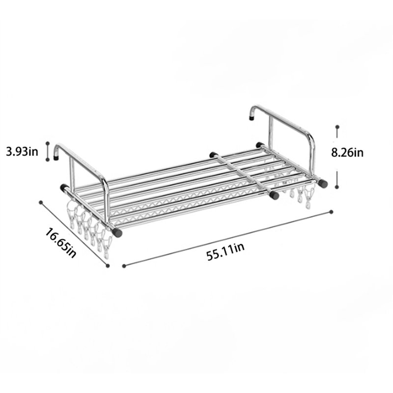 Multi-Use Balcony Rack, 8.26" H x 55.11" W x 16.65" D
