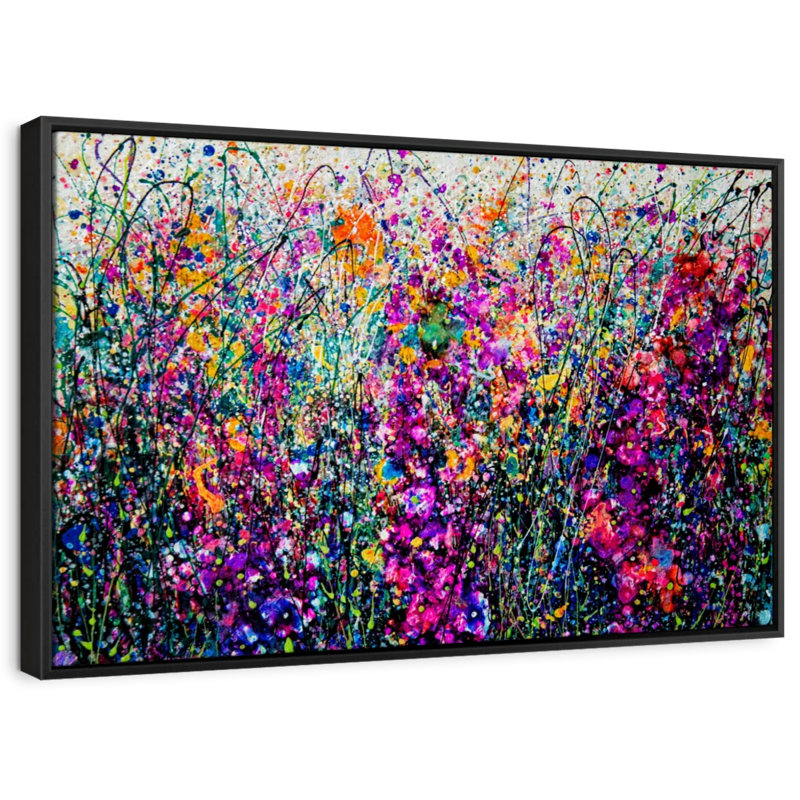 Abstract " Hollyhocks Inspired By Pollock ", 29" H x 43" W
