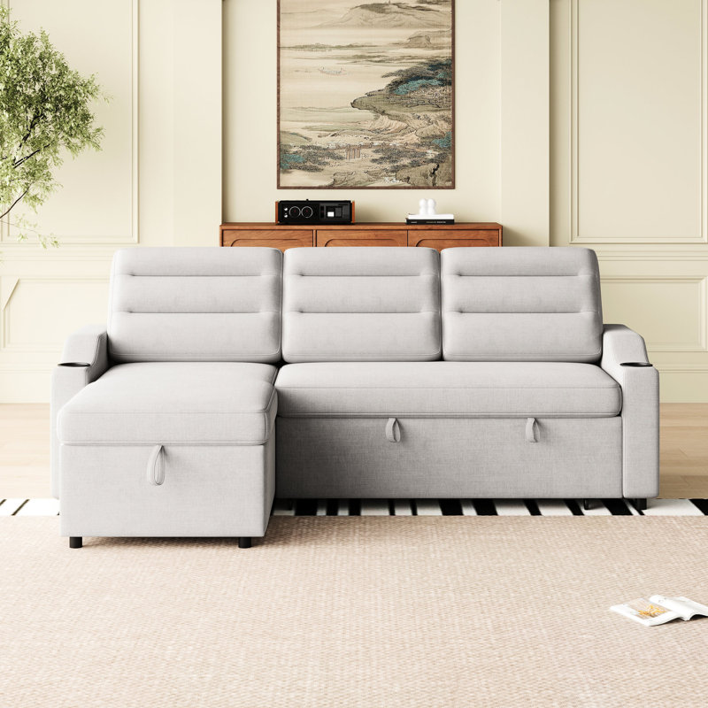 Lit convertible moderne avec rangement et porte-gobelet pour le salon