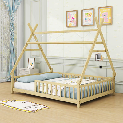 Wooden House Shaped Bed With LED Light
