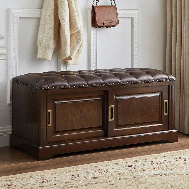 Dark Walnut Upholstered Bench, 17.72" H x 39.37" W x 14.96" D