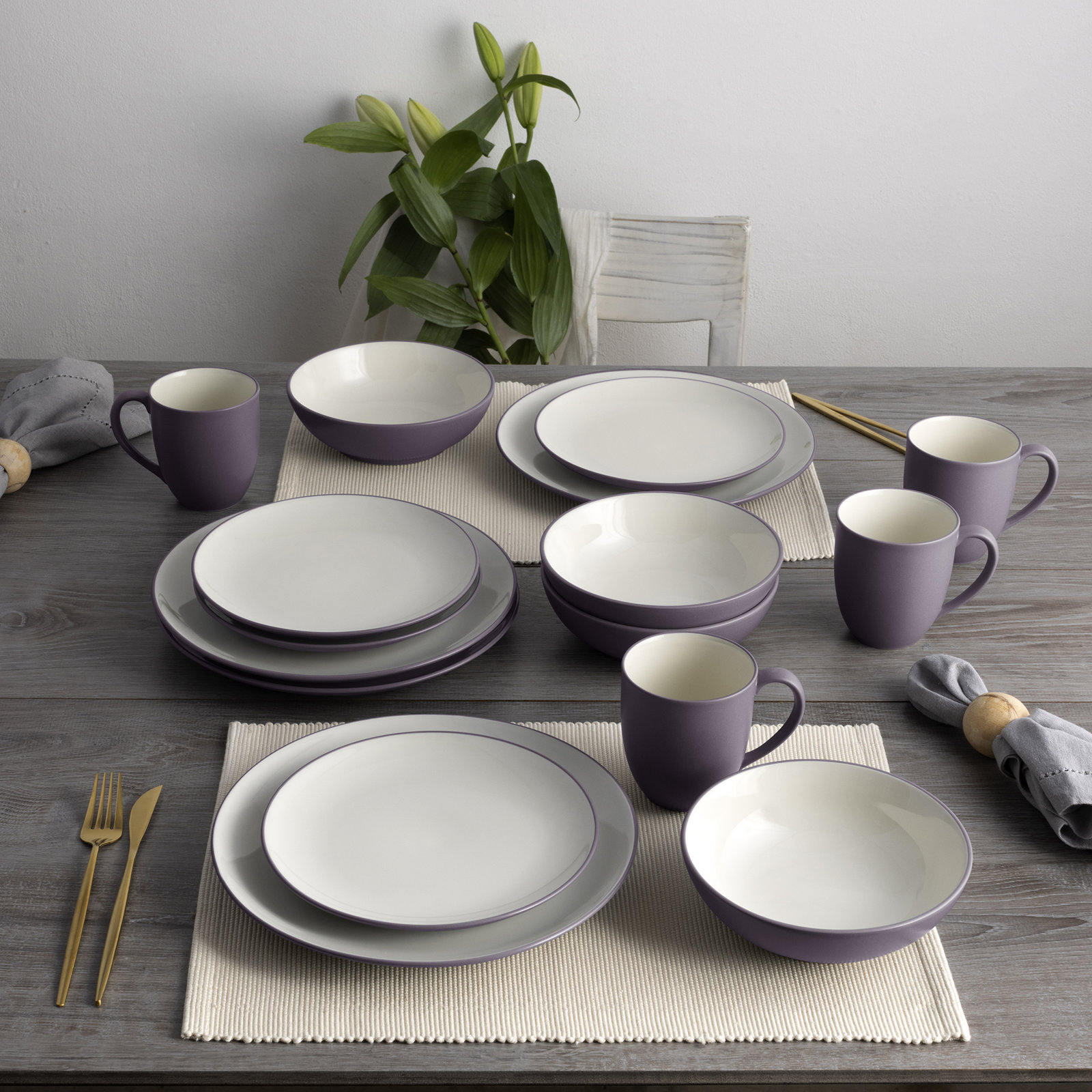 Colorwave Stoneware Dinnerware Set - Service for 4, Plum