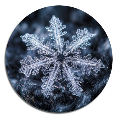 Flocon de neige, hiver, gros plan, hiver gelé - gouttes de neige, décoration murale ronde en métal