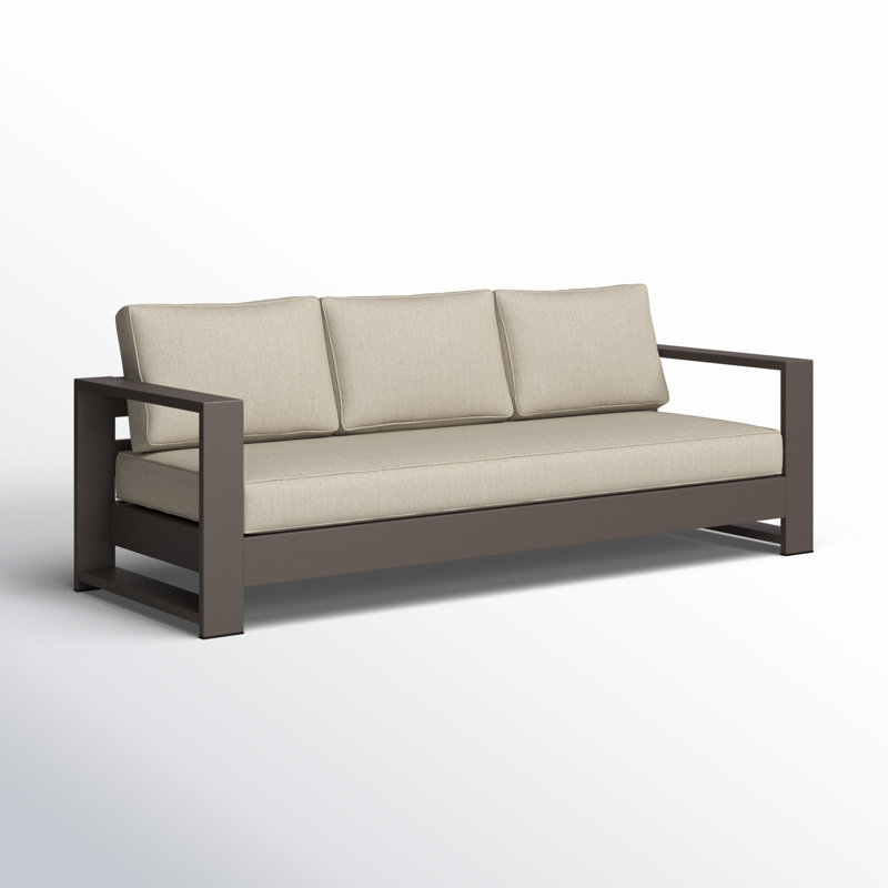 Hoyt 92.52” Outdoor Aluminum 3-Seater Sofa, Bronze, Khaki