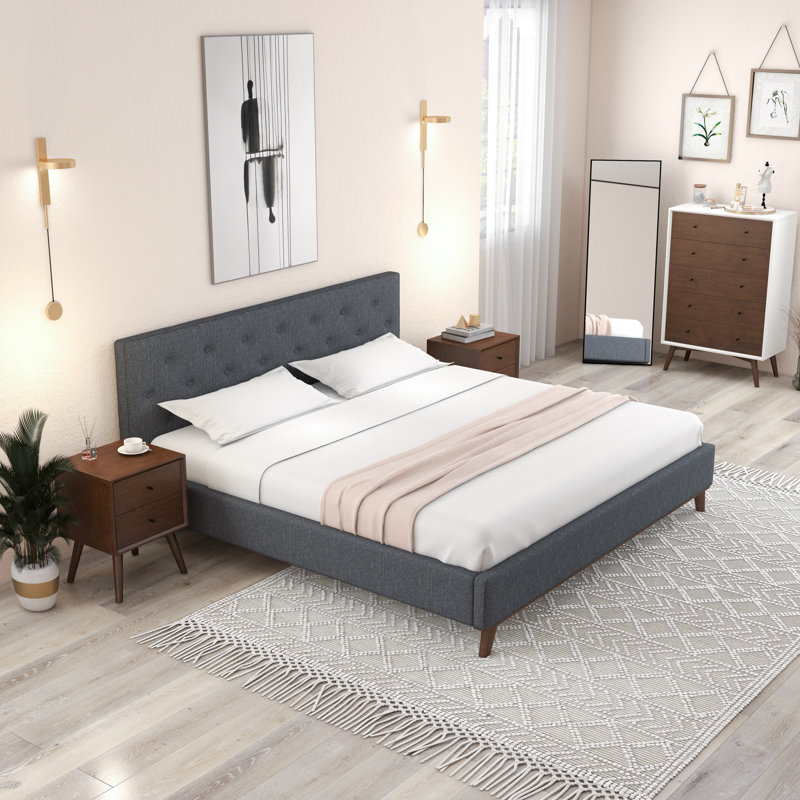 Bobina Upholstered Platform Bed, Dark Gray, King