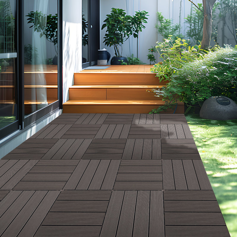 Carreaux de terrasse à emboîter bricolage - Revêtement de sol extérieur et intérieur imperméable pour patio, Café