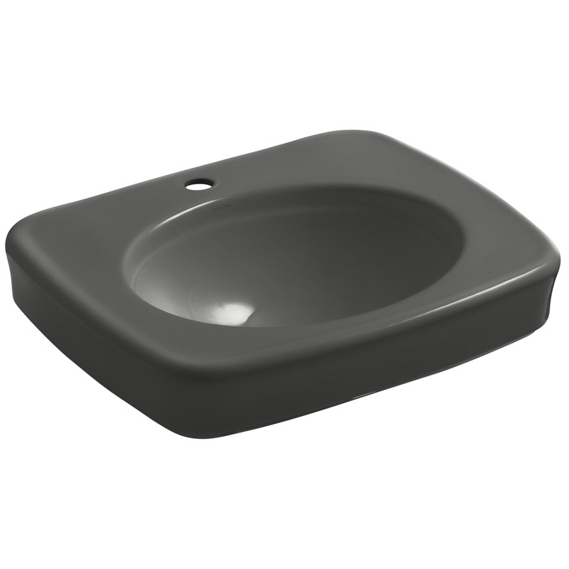 Bancroft Ceramic 24" Pedestal Bathroom Sink, Thunder Grey, Single Hole Faucet