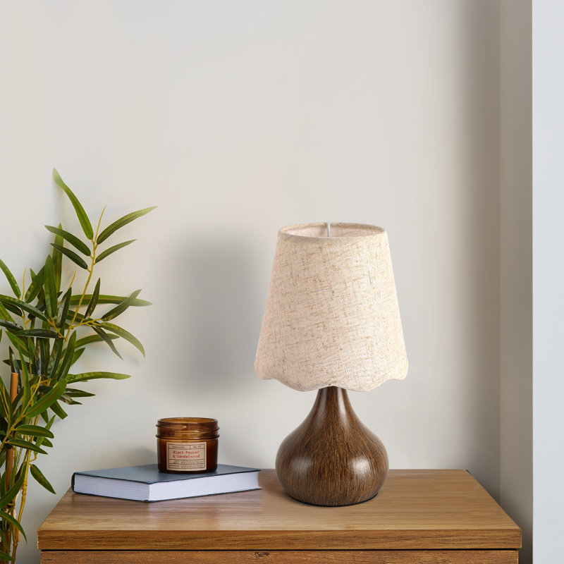 Petite lampe de table Austun, Métal métal, Grain du bois, Bouton-poussoir
