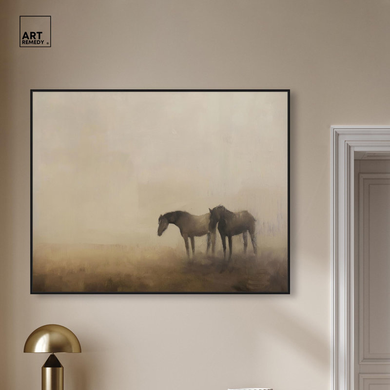 Toile équine duo, art mural occidental par Art Remedy, H 37 po x l 46 po, Noir, Floater Frame
