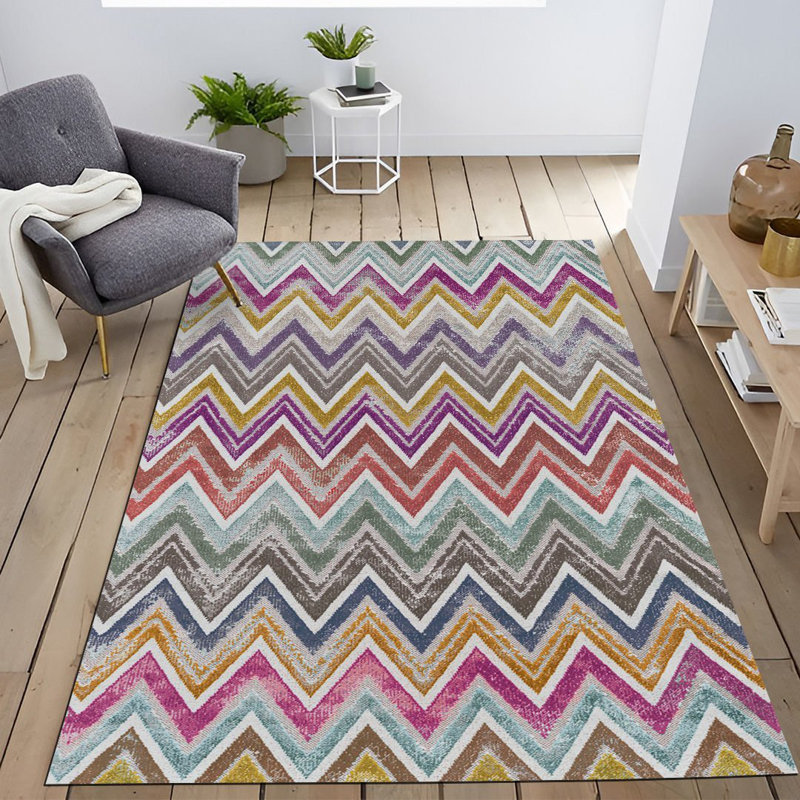 Multi-Colored Geometric Patterned Modern Decorative Rug, Runner 3'3.37" x 9'10.11"