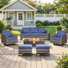 Hansencamp 6-Piece All Weather Wicker Patio Conversation Set With Swivel Gliders, Ottomans And Split Fire Pit Table