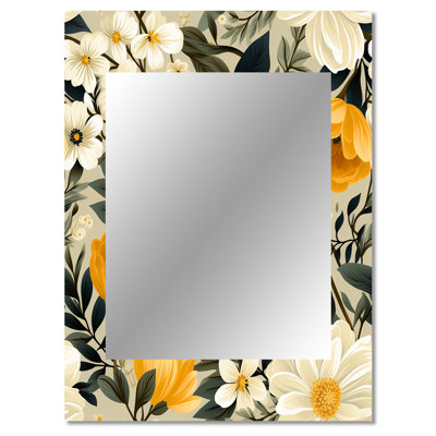 Manon Retro Floral Revival Botanical Pattern - botanical  Mirror, Botanical Decorative Wall Mirror, Printed Metal Art