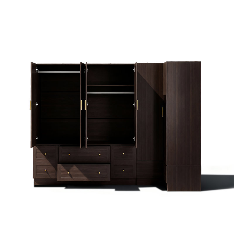 Système d'angle avec 6 portes et 6 tiroirs, Bois brun foncé