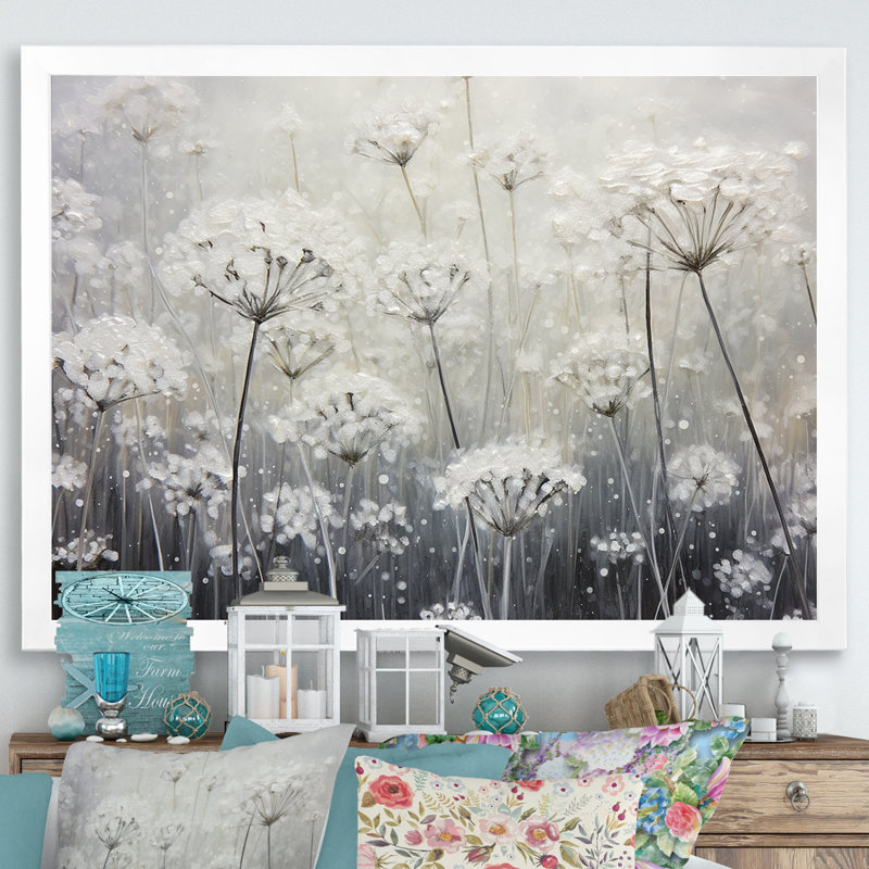 Champ floral opalescent brumeux I, Cadre simple blanc, H 24 po x l 32 po x P 1,5 po