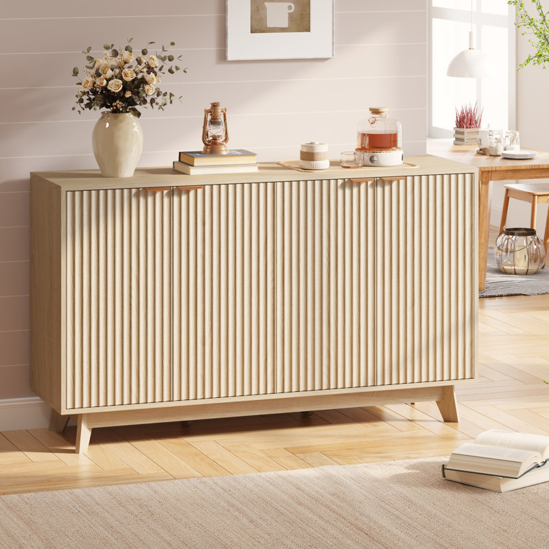 4-Door Wood Accent Cabinet with Fluted Textured Doors