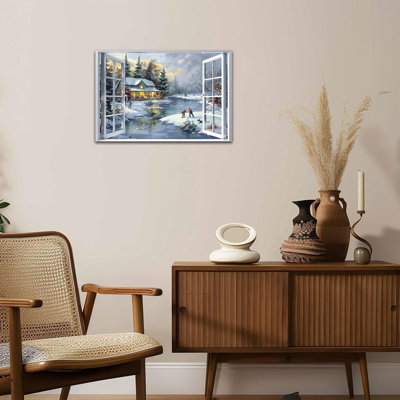 Art mural encadré sur toile d'hiver - images de scène de neige hivernale sereine pour le salon, décoration murale artistique de paysage d'hiver, reproduction sur toile tendue avec cadre en pin, 24 po x 36 po