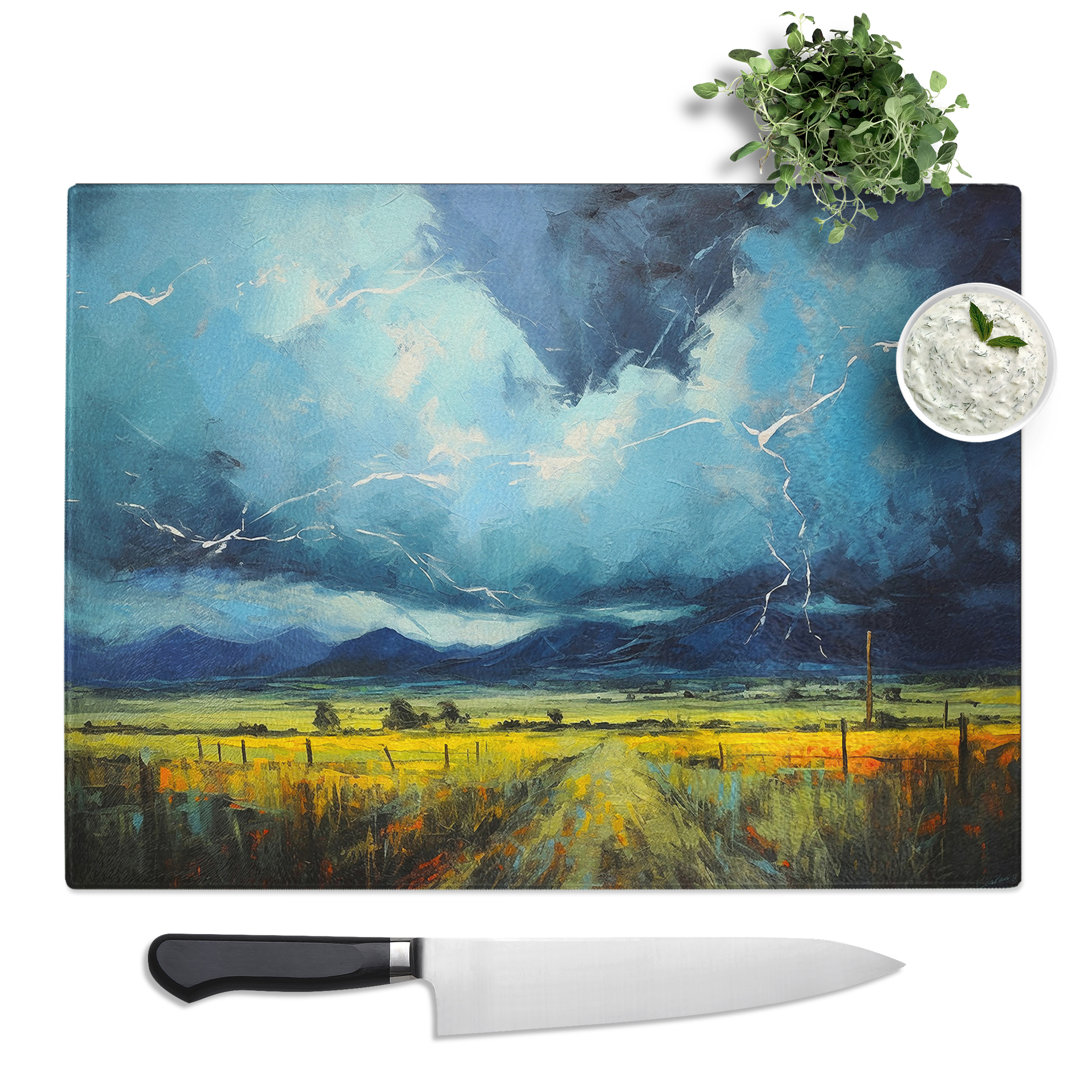 Thunderstorm Palette Knife No.3  Glass Chopping Board