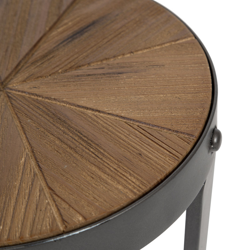 Aldiana Solid Wood Top End Table, Black, Rustic Brown 