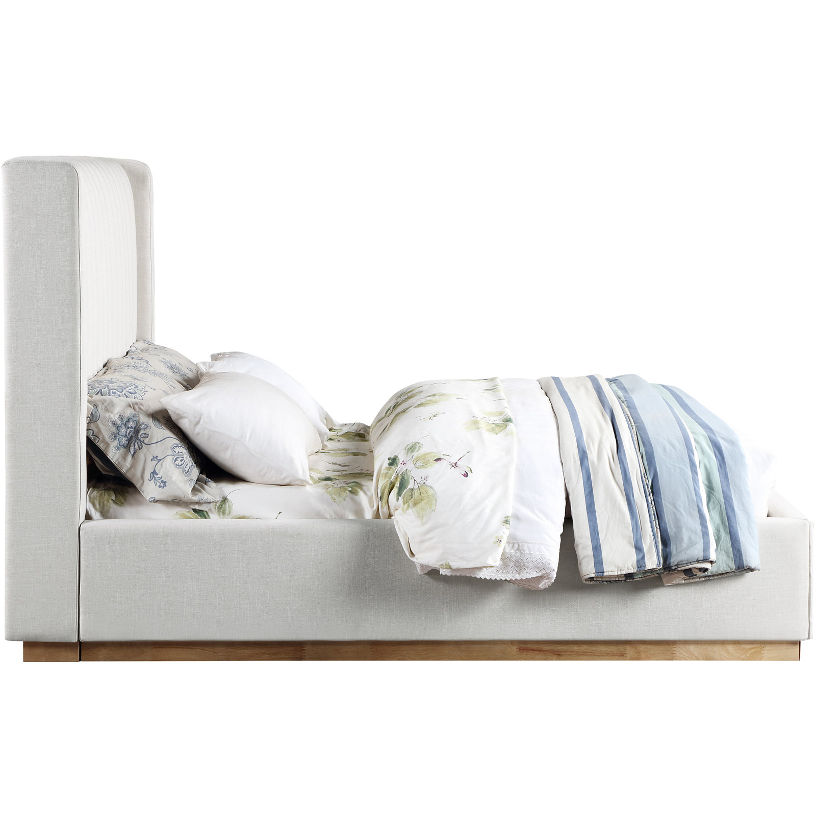 Chamblis Linen Upholstered Bed, Cream Linen Textured Fabric, Queen