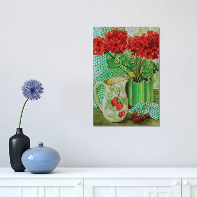 Red Geranium with the Strawberry Jug and Cherries 1 Piece Wrapped Canvas Painting