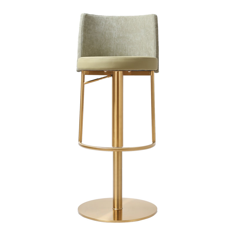 Bergamyer Swivel Upholstered Adjustable Height Counter Stool with Metal Frame, Green/Gold 