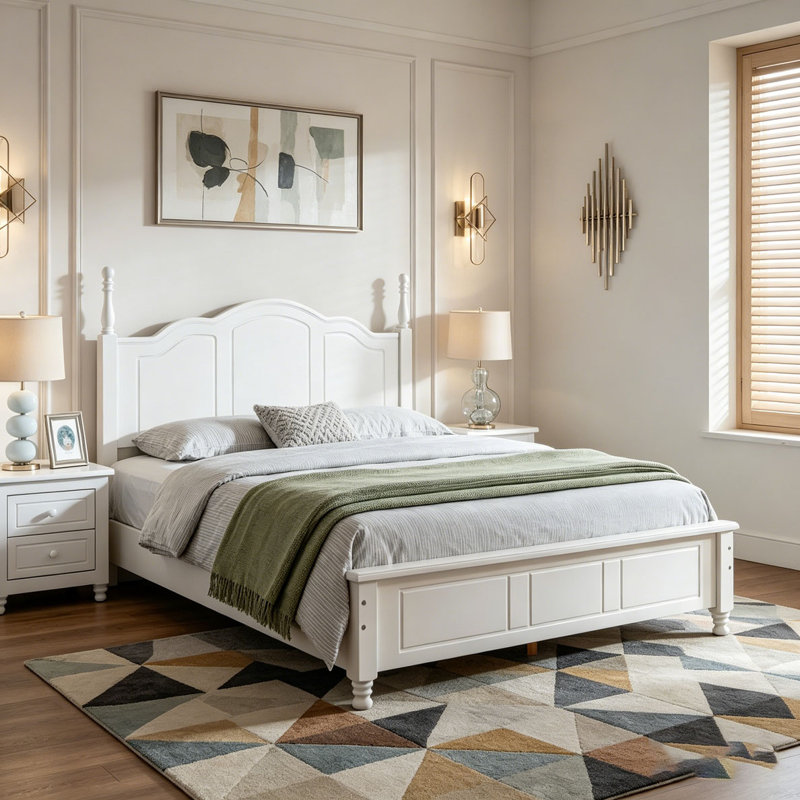 Structure de lit plateforme double en bois, White, Lit double