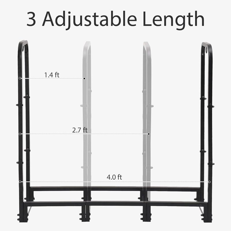 Support à bûches en métal pour l'extérieur de 4 pi avec couvercle, H 47,24 po x l 47,24 po x P 11,81 po