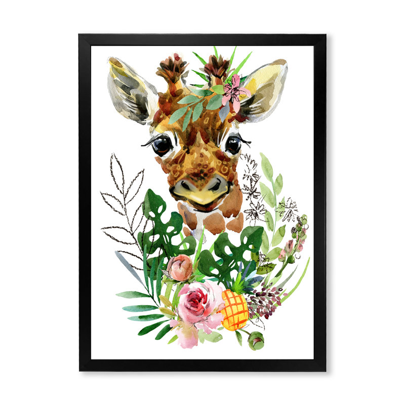 Girafe, animaux sauvages - Illustration sur toile, H 20 po x l 12 po, Cadre photo noir